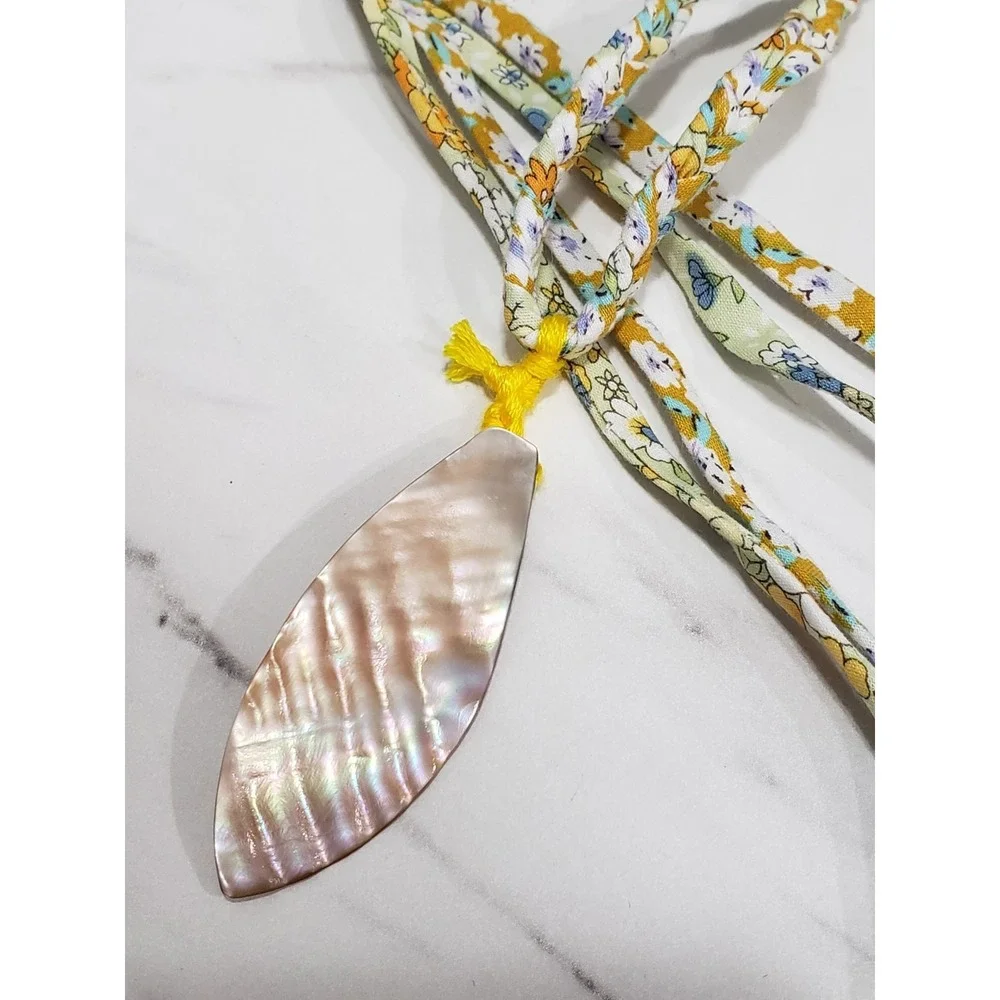NEW Free People Ariana Ost Mother of Pearl Shell Pendant Necklace Coastal Long